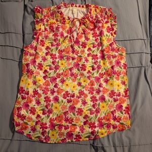 Tamara H Floral Sleeveless Top Size Small Pink Yellow White